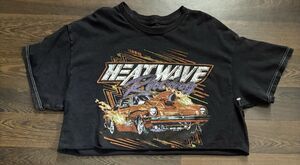 Vintage FULL TILT Heatwave Racing T-shirt Mens S Black Cotton Bottom Cut Tee
